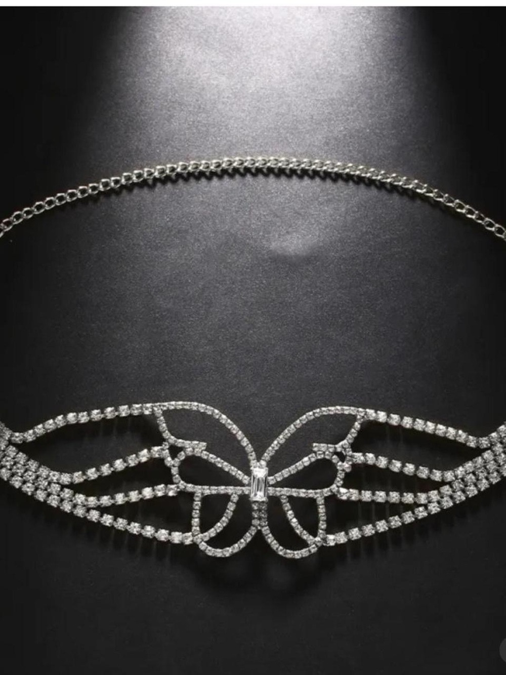 Crystal Butterfly Rhinestone Choker Necklace - Silver